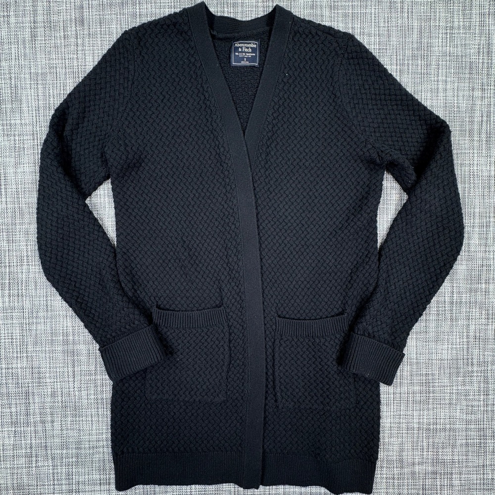 Abercrombie & Fitch Women's Cardigan Sweater Open Front Waffle Knit Black Small